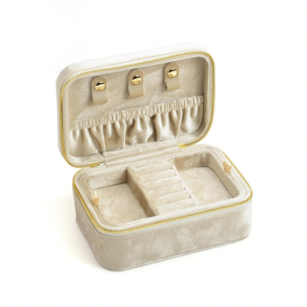 (G96-Ivory, L) TAIMY Personalized Velvet Jewelry Box Double Layer Design High Capacity Travel Ring Necklace Earrings Jewellery Organizer