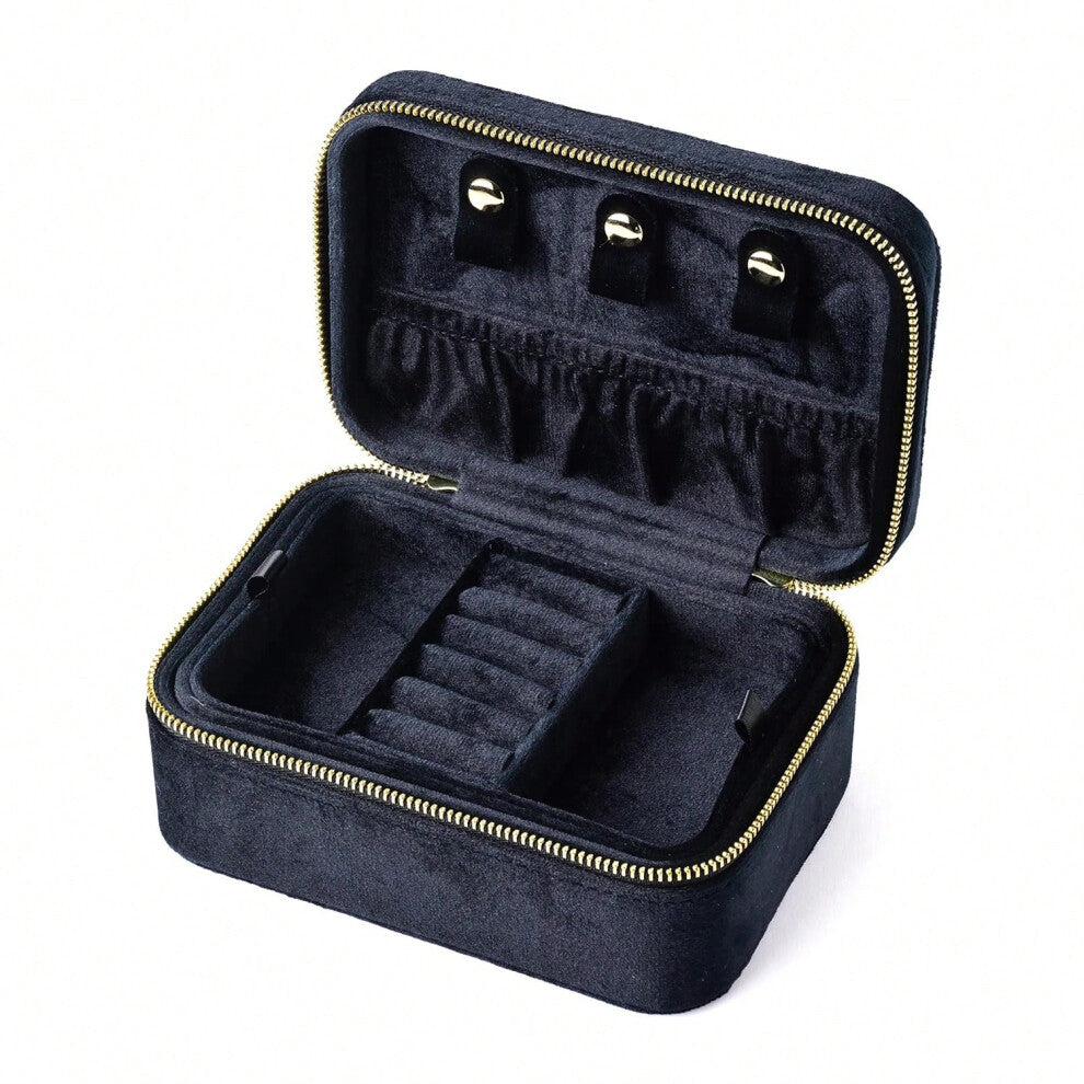 (G90-Black, L) TAIMY Personalized Velvet Jewelry Box Double Layer Design High Capacity Travel Ring Necklace Earrings Jewellery Organizer