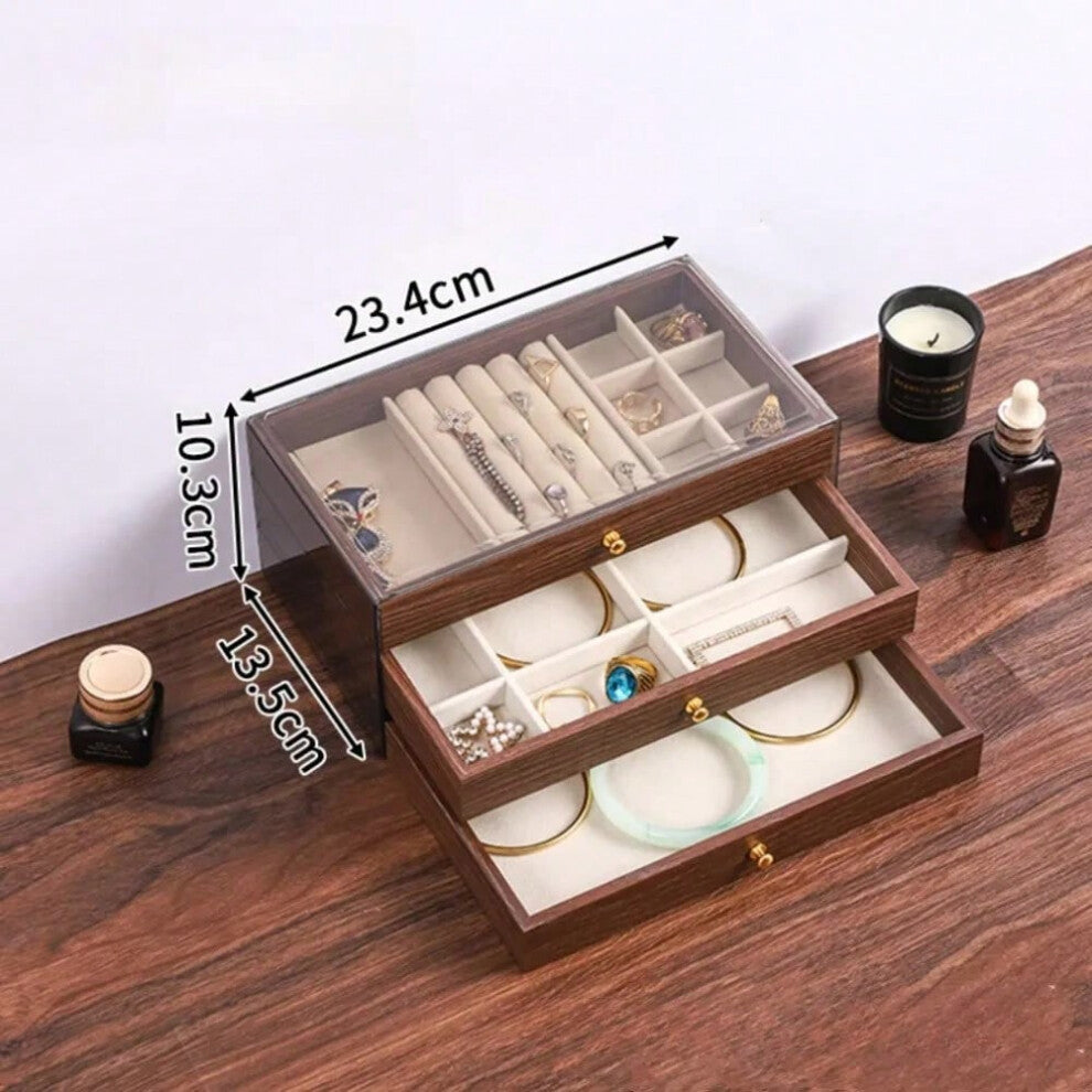 (Jewelrybox-S5) Walnut Wood Grain Jewelry Storage Box, High-end Velvet Earrings, Necklaces, Bracelets, Anti-oxidation New Style, Large Capacity