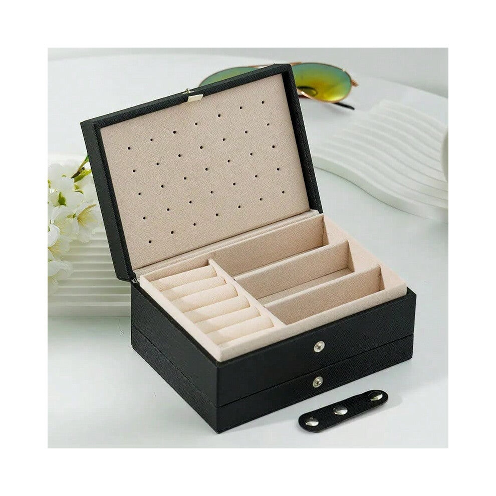 (B-Black) Fashion PU Leather Jewellery Storage Boxes Portable Travel Jewelry Box Necklace Earrings Ring Jewelry Organizer Display Case