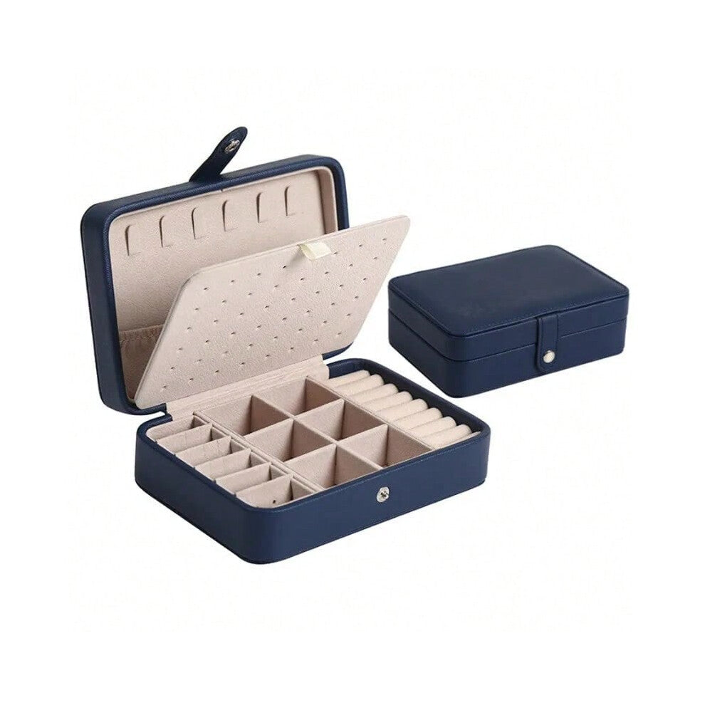 (A-Navy) Fashion PU Leather Jewellery Storage Boxes Portable Travel Jewelry Box Necklace Earrings Ring Jewelry Organizer Display Case