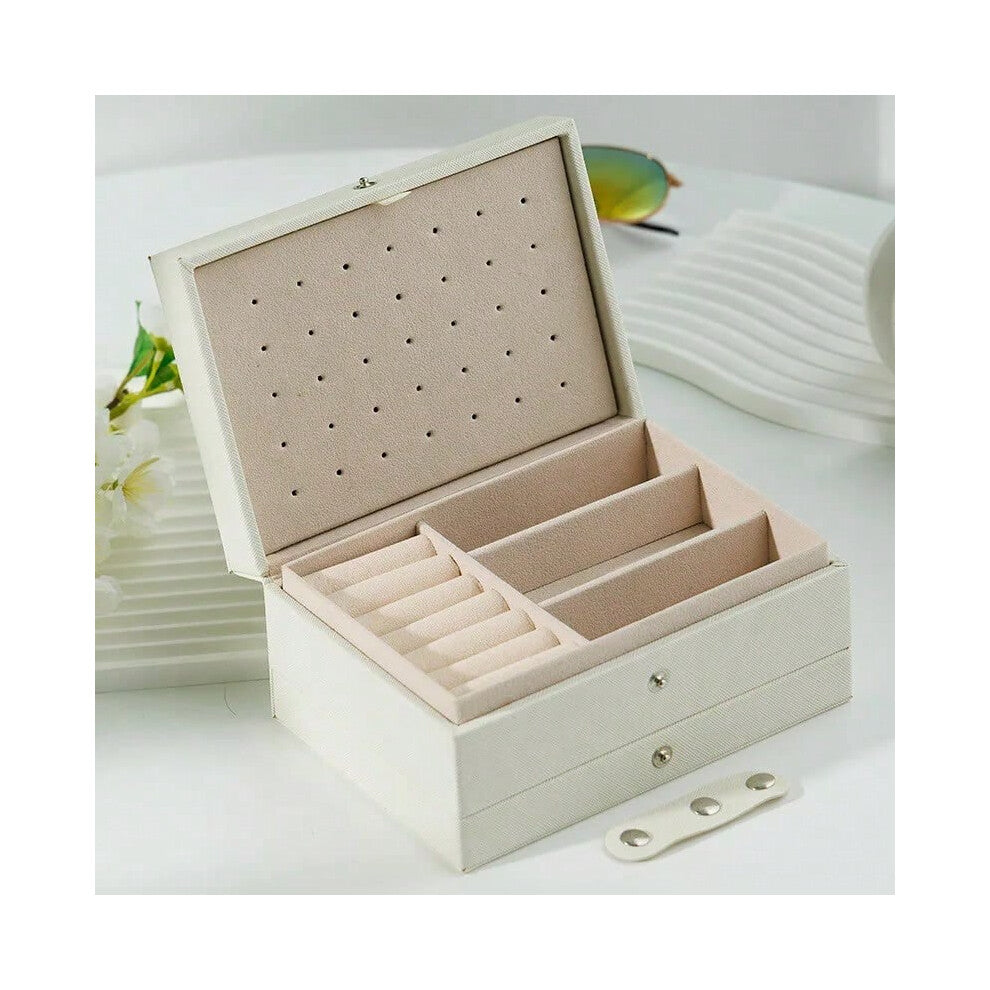 (B-White) Fashion PU Leather Jewellery Storage Boxes Portable Travel Jewelry Box Necklace Earrings Ring Jewelry Organizer Display Case
