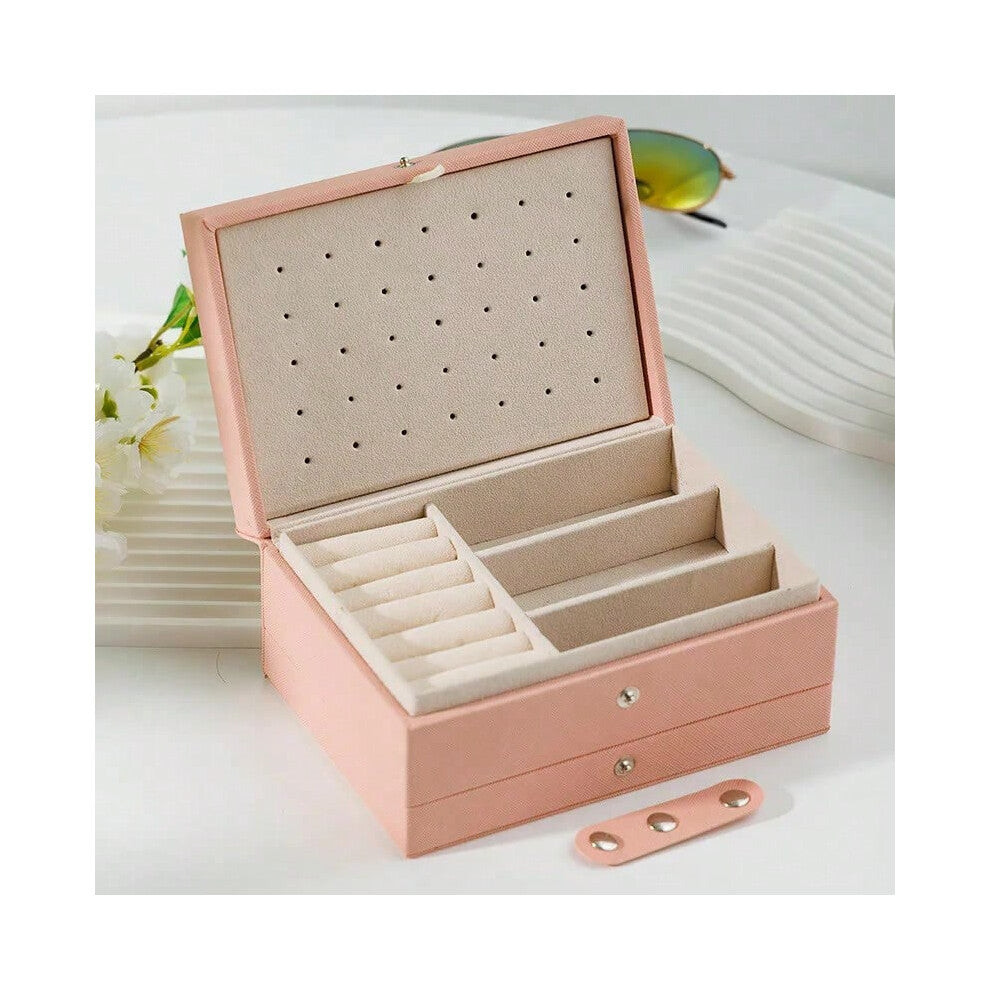 (B-Pink) Fashion PU Leather Jewellery Storage Boxes Portable Travel Jewelry Box Necklace Earrings Ring Jewelry Organizer Display Case