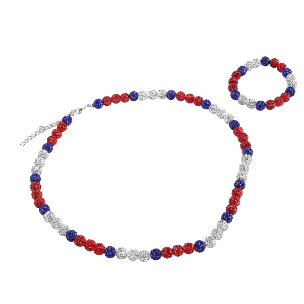 Glitter Baseball Jewelry Set Necklace 60cm and Bracelet 20cm for Philadelphia Fans with Dark Blue White Red Beads