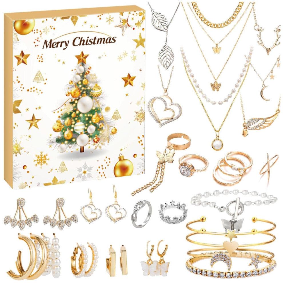 Advent Calendar 2024 Christmas Decoration for Women, 24-Piece Jewellery Set with Necklaces, Bracelets, Earrings, Rings