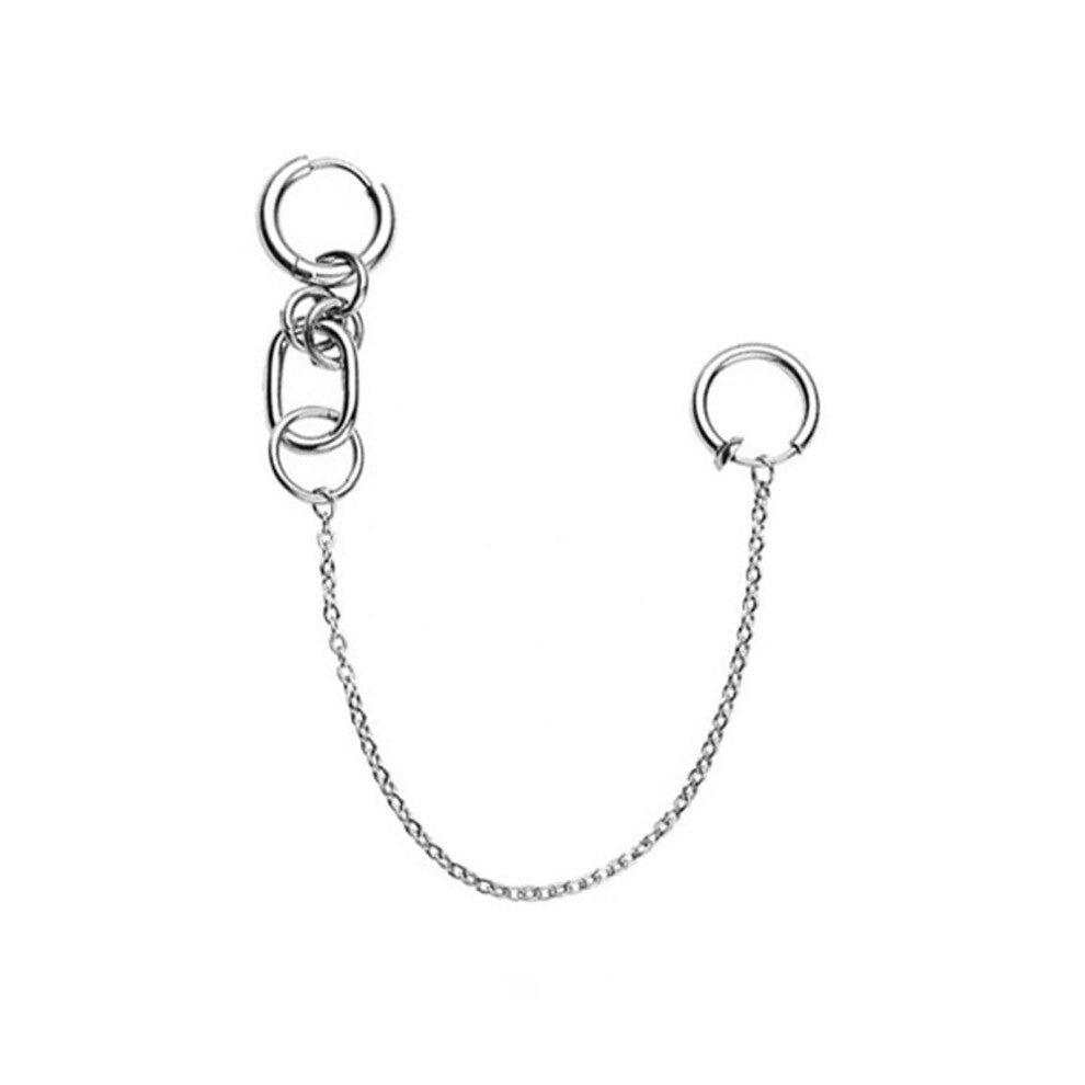 Fake Lip Piercing Clip Earring Set Stainless Steel Punk Chain Hinged Lip Ring Accessories