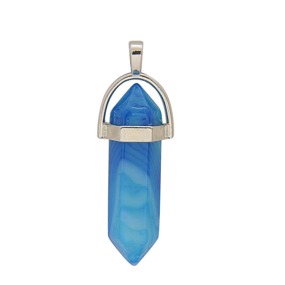 Hexagon Column Charm for Women, Blue Agate Hanging Pendant, DIY Necklace and Earring Accessories