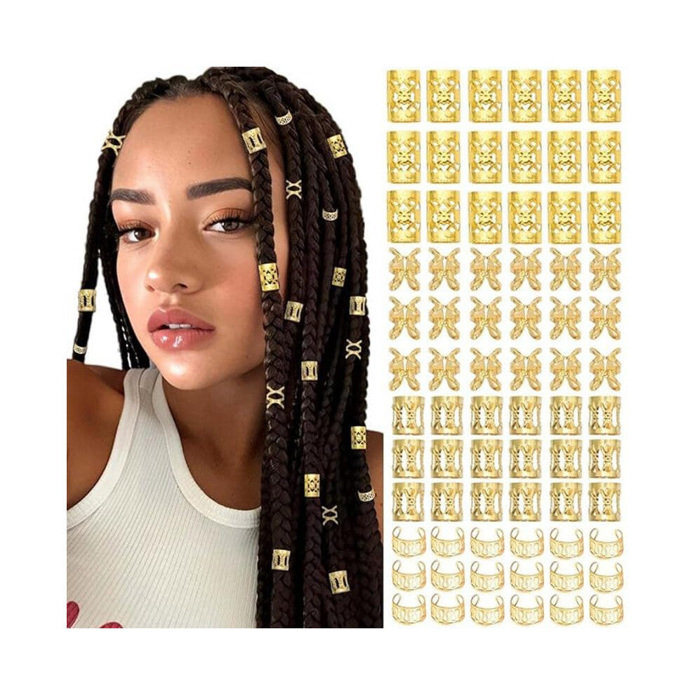 Gold Hair Accessories Pack of 40, Adjustable Dreadlocks Jewellery with Golden Pendants, Braids Hair Beads and Rings