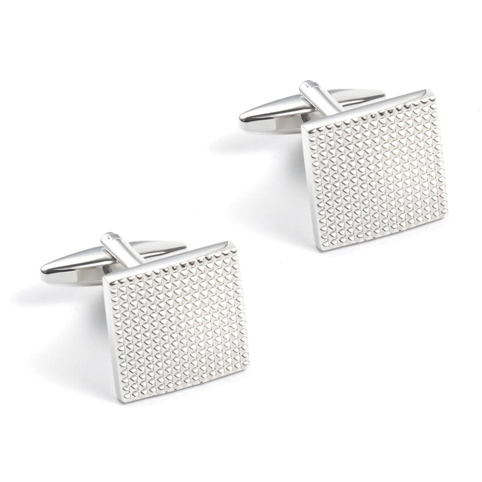 French Square Cufflinks for Men, Silver-Plated Metal, Elegant Accessory for Formal Wear and Business Attire