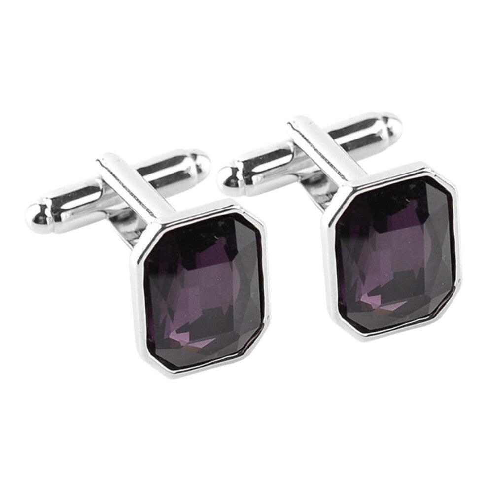 Diamond Cufflinks for Weddings with Violet Rhinestones, Black Tie Formal Wear, High-Quality Wedding Accessories