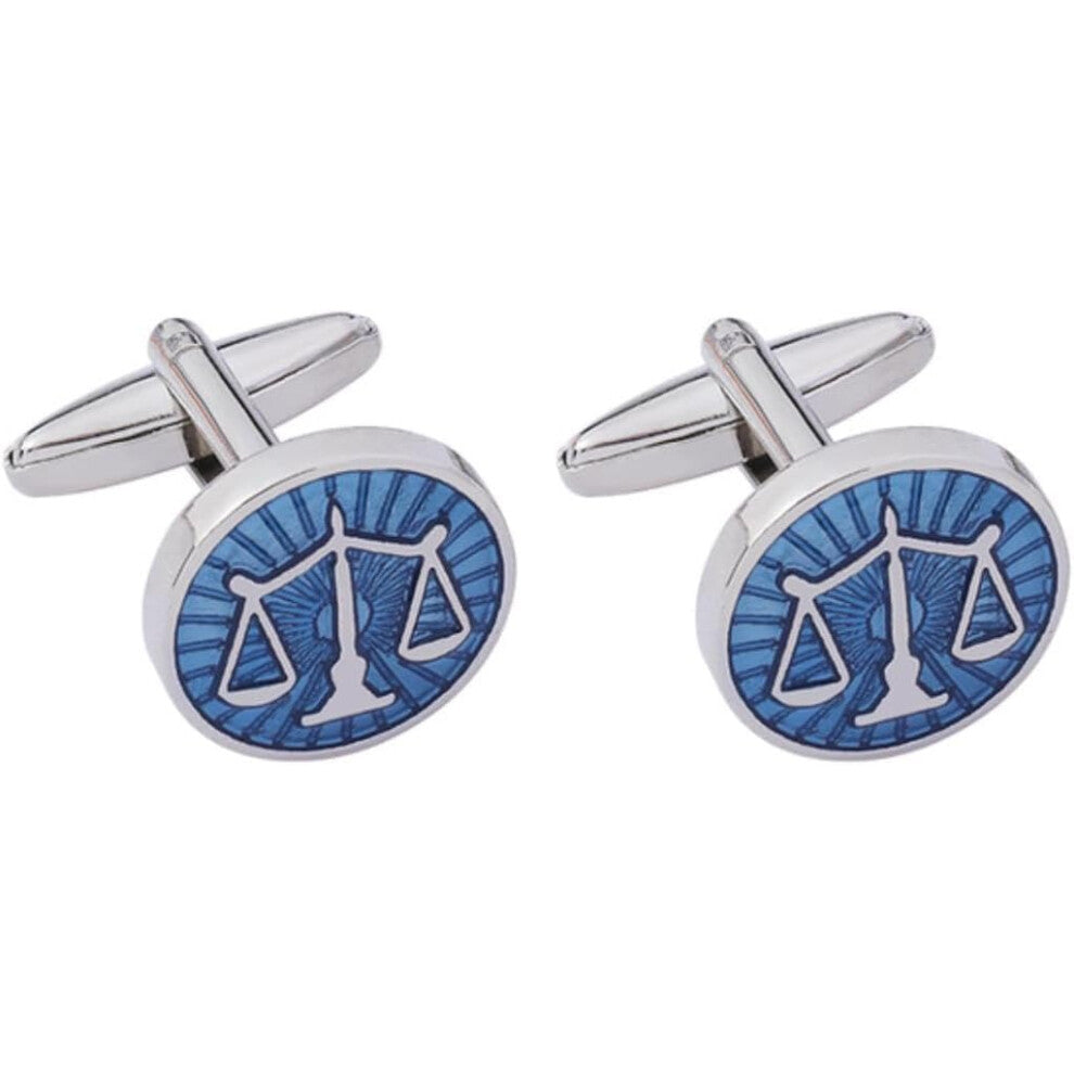 Cufflinks for Lawyers in Blue Enamel, Court Logo Design, Balance-In Sunshine Style, Professional Accessories