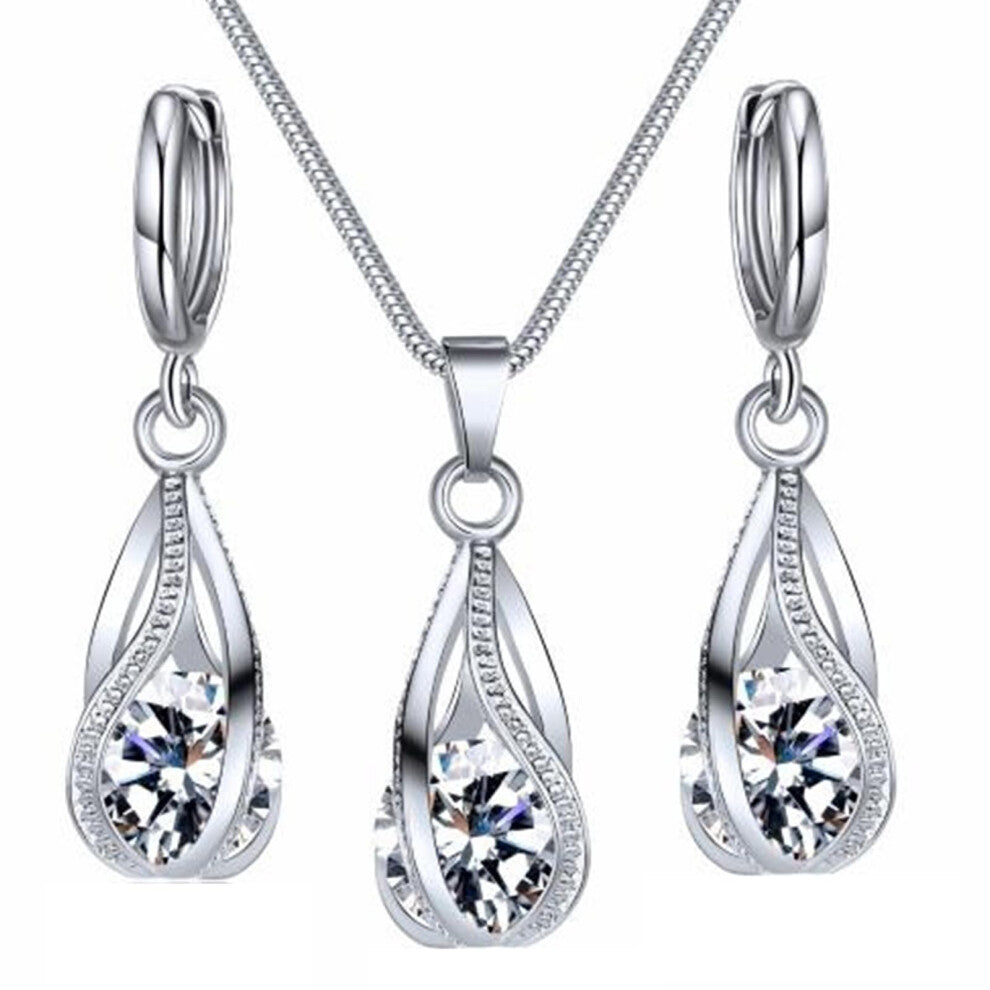 Jewelry Sets for Women Cubic Zirconia Necklace and Earrings Bridal Bridesmaid Accessories for Wedding Prom Anniversary
