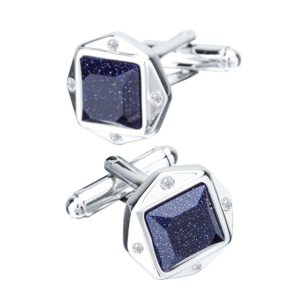 Men's Sandstone Cufflinks with Crystal for French Shirt Cuffs, Ideal for Weddings and Formal Occasions