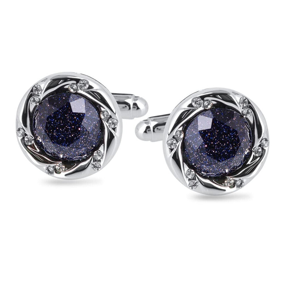 Cufflinks for Men Crystal Jewelry Wedding Gift Starry Sky Design Round Cufflink Accessories D 17mm