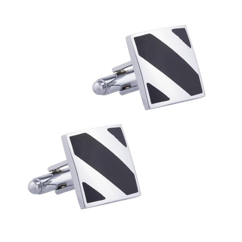 Metal Square Cufflinks with Black Stripes and Enamel Designs for Men's French Shirt Cufflinks, Elegant Style