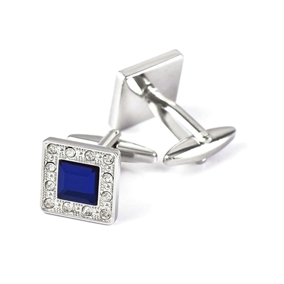 Crystal Square Cufflinks for Men, Blue Smoking Cufflinks, Formal Suit Accessories, Stylish Dad Gift