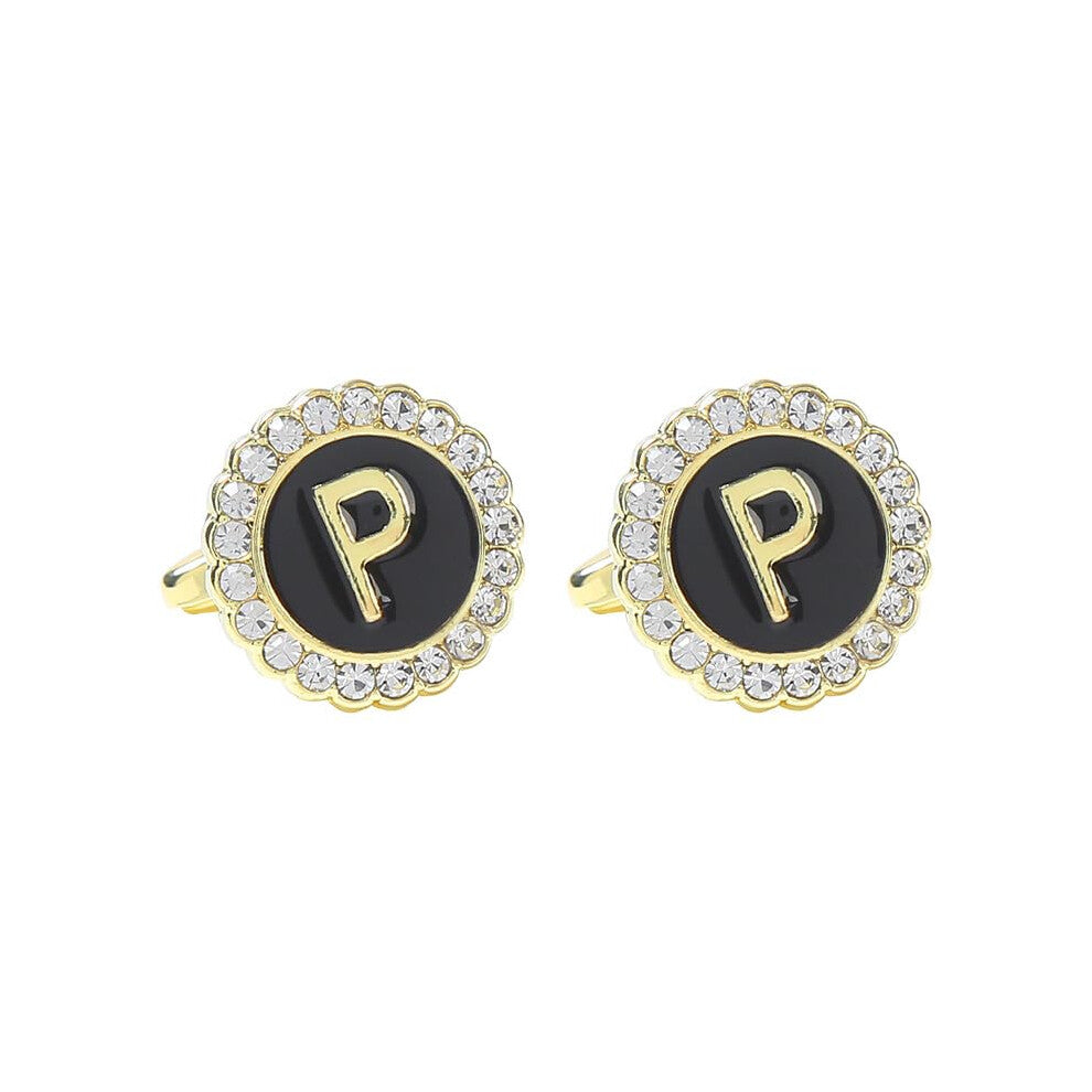 Men's Cufflinks with Round Diamonds, 1 Pair, 26 Letters, Ideal for French Blazer Shirt