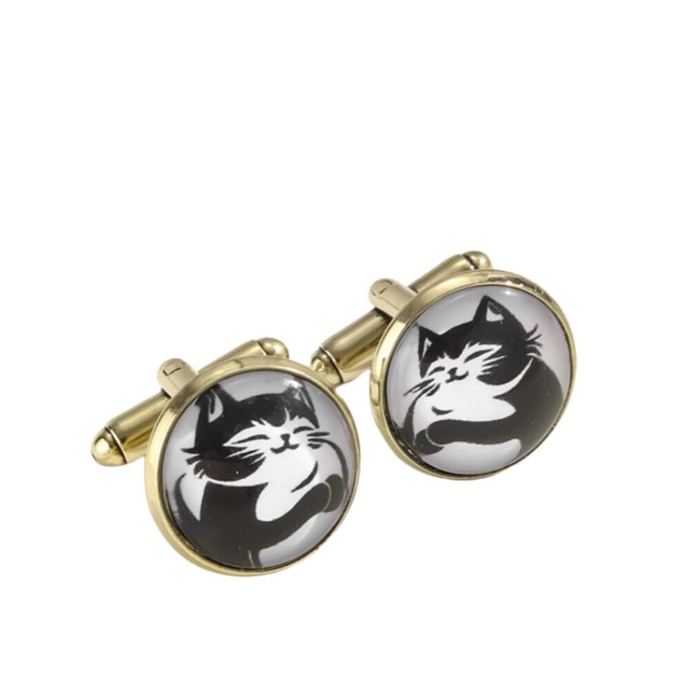 Men's Cufflinks 1 Pair Round Diamond Cat Cufflinks for French Shirt Suit Formal Wear Classic Style