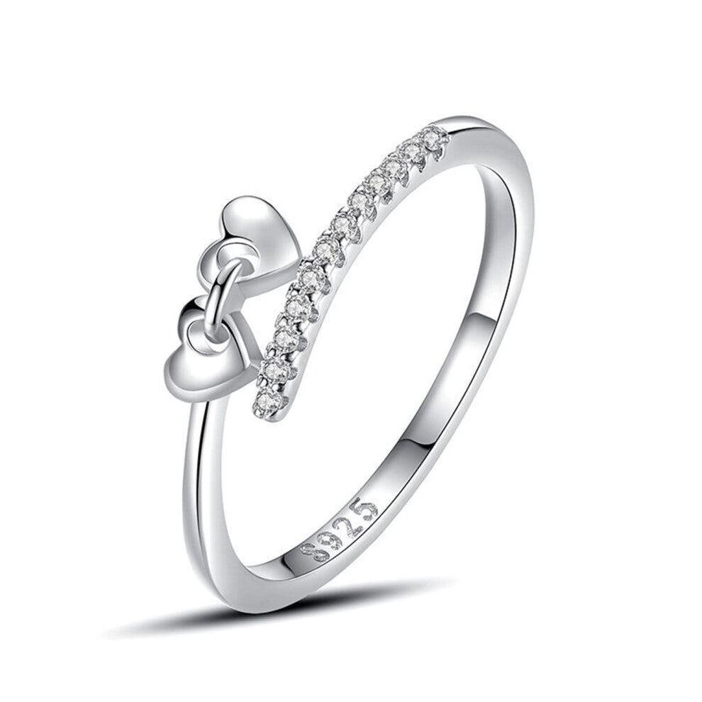 Engagement Rings for Women, Silver Jewelry Set "Two Loving Hearts" with White Zirconia, 6 Size