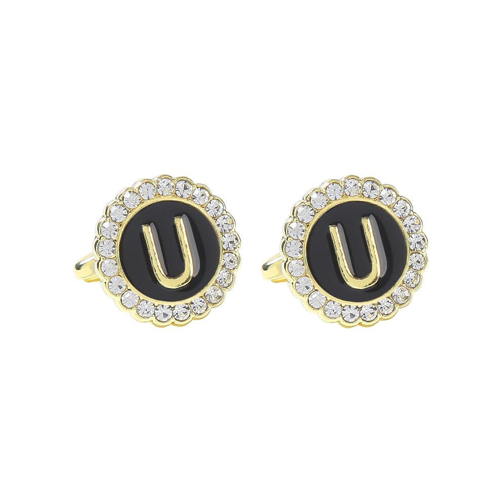 Cufflinks for Men with Round Diamonds 26 Letters and Style for French Blazer Shirt