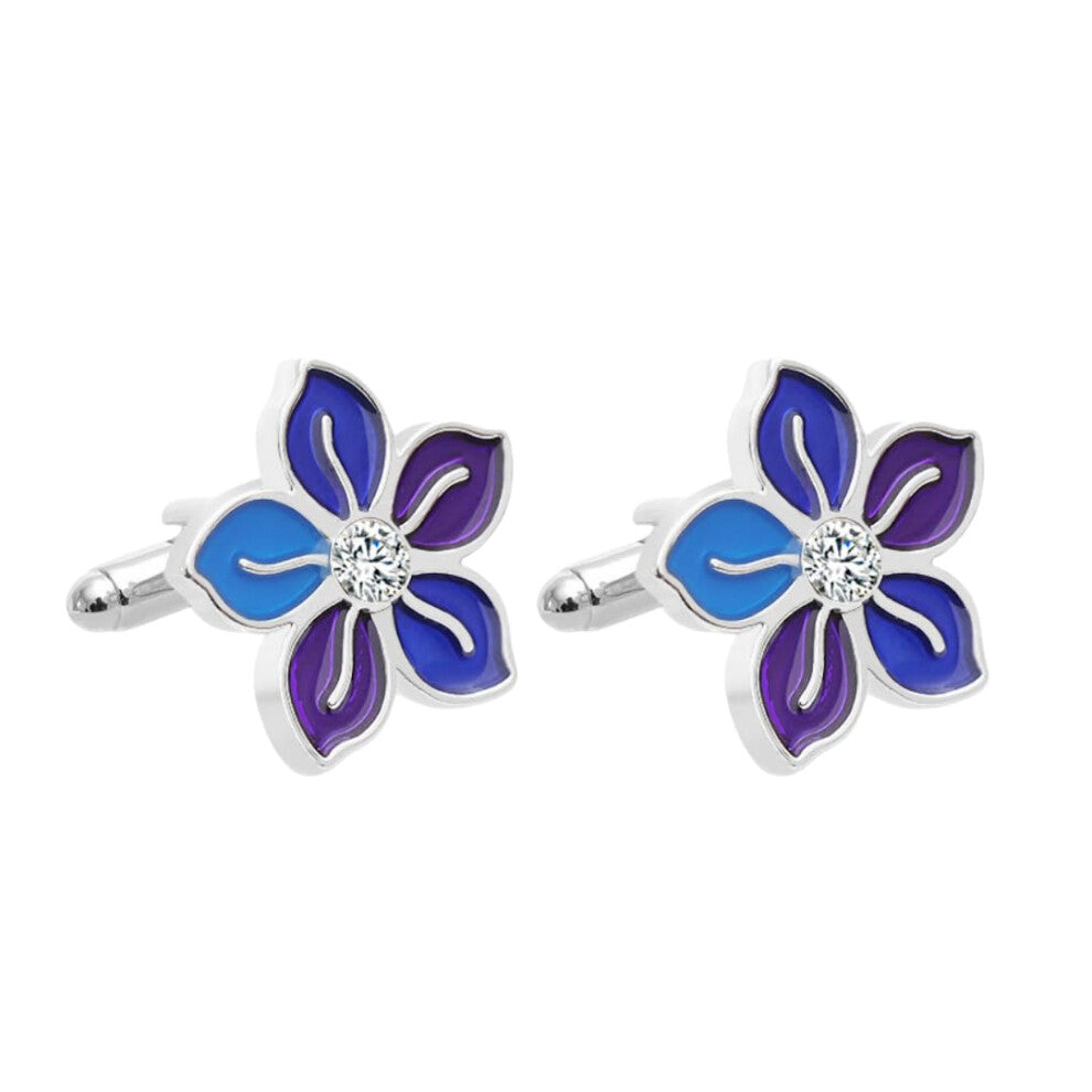 Cufflinks for Men, 1 Pair Purple Flower Design, French Suit Accessories, Elegant Cuff Links for Formal Wear