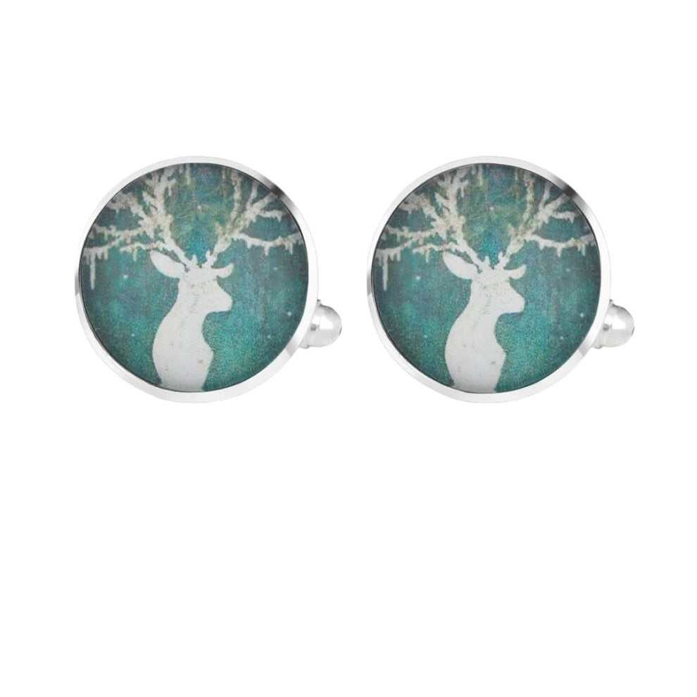 Cufflinks For Men Round Sika Deer Design 1 Pair Stainless Steel Fashion Cufflinks for French Suit Shirt