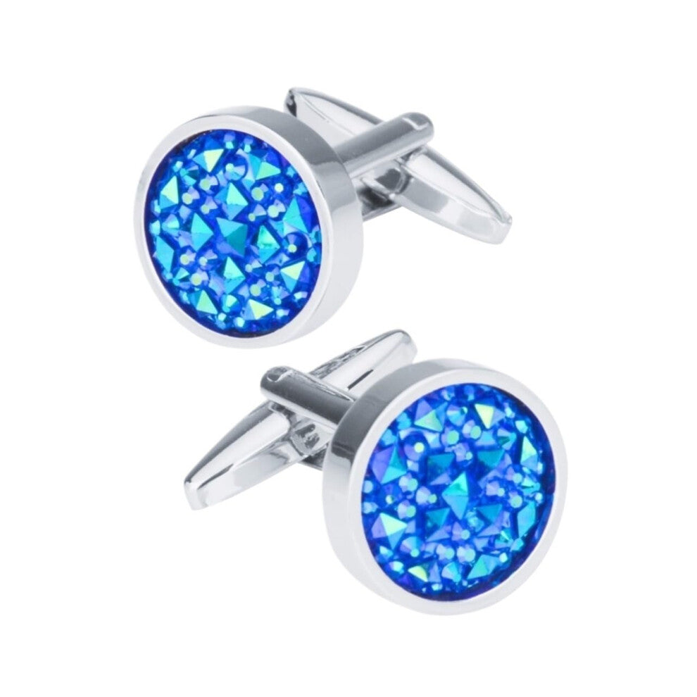 Blue Cufflinks for Men, Round Fashion Cufflinks, Elegant Men's Accessory for Suits, Stylish Lapel Pin