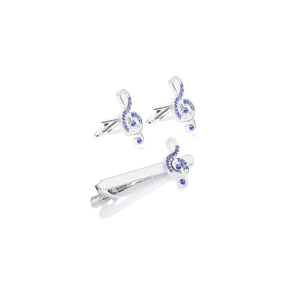 Cufflinks Set for Men with Tie Clip, French Business Suit Shirt Collar Accessories, Silver Tone Classic Design