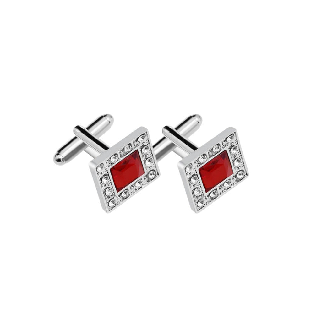 Men's Cufflinks with Square Diamonds, 1 Pair French Style Cufflinks in Silver