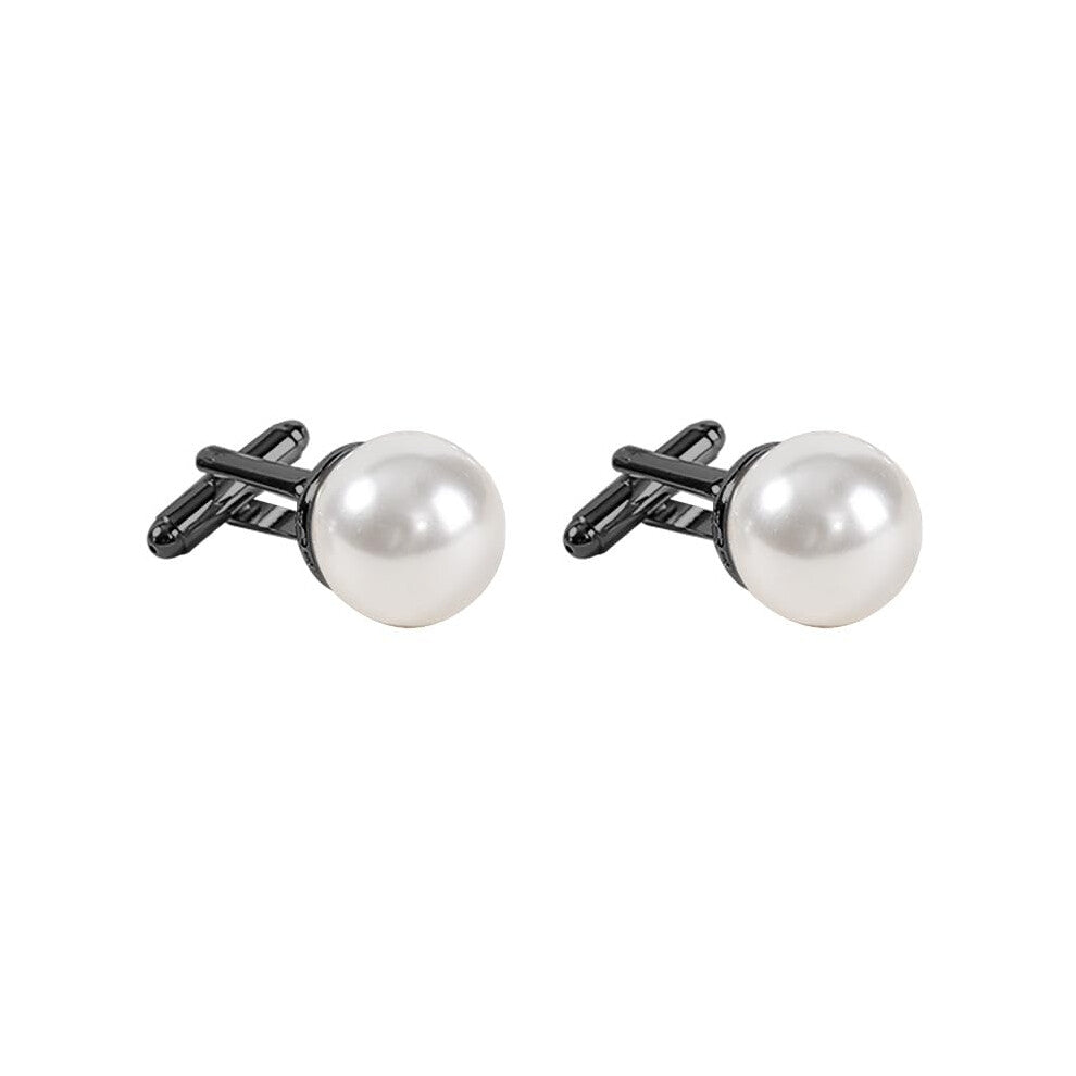 Men's Cufflinks 1 Pair Round Pearl Stainless Steel Cufflinks for French Dress Shirts