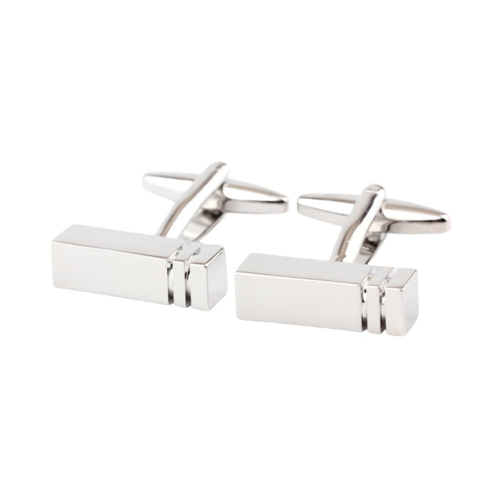 Cufflinks for Men - 1 Pair Rectangular Shiny Silver Cufflinks, Formal Business Attire Accessories