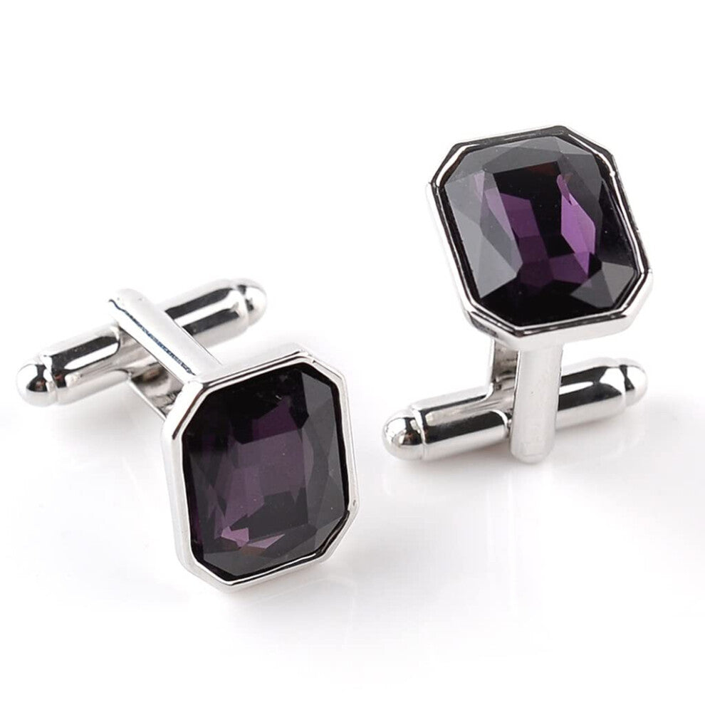 Cufflinks with Crystals for Men's Business Shirts 17mm x 12mm in Silver for Elegant Occasions