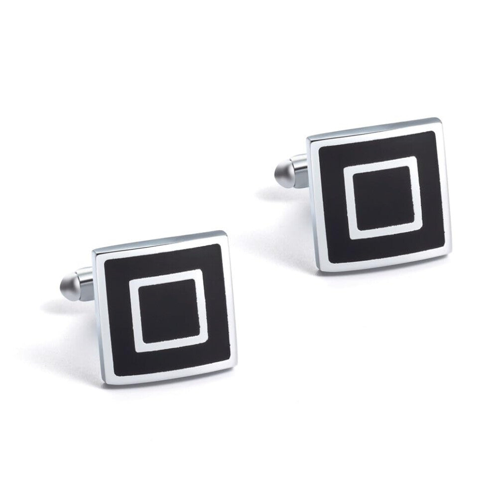 Silver Square Cufflinks for Men's Shirts, Enamel Coated Metal, One Size Fits All, Elegant Accessories