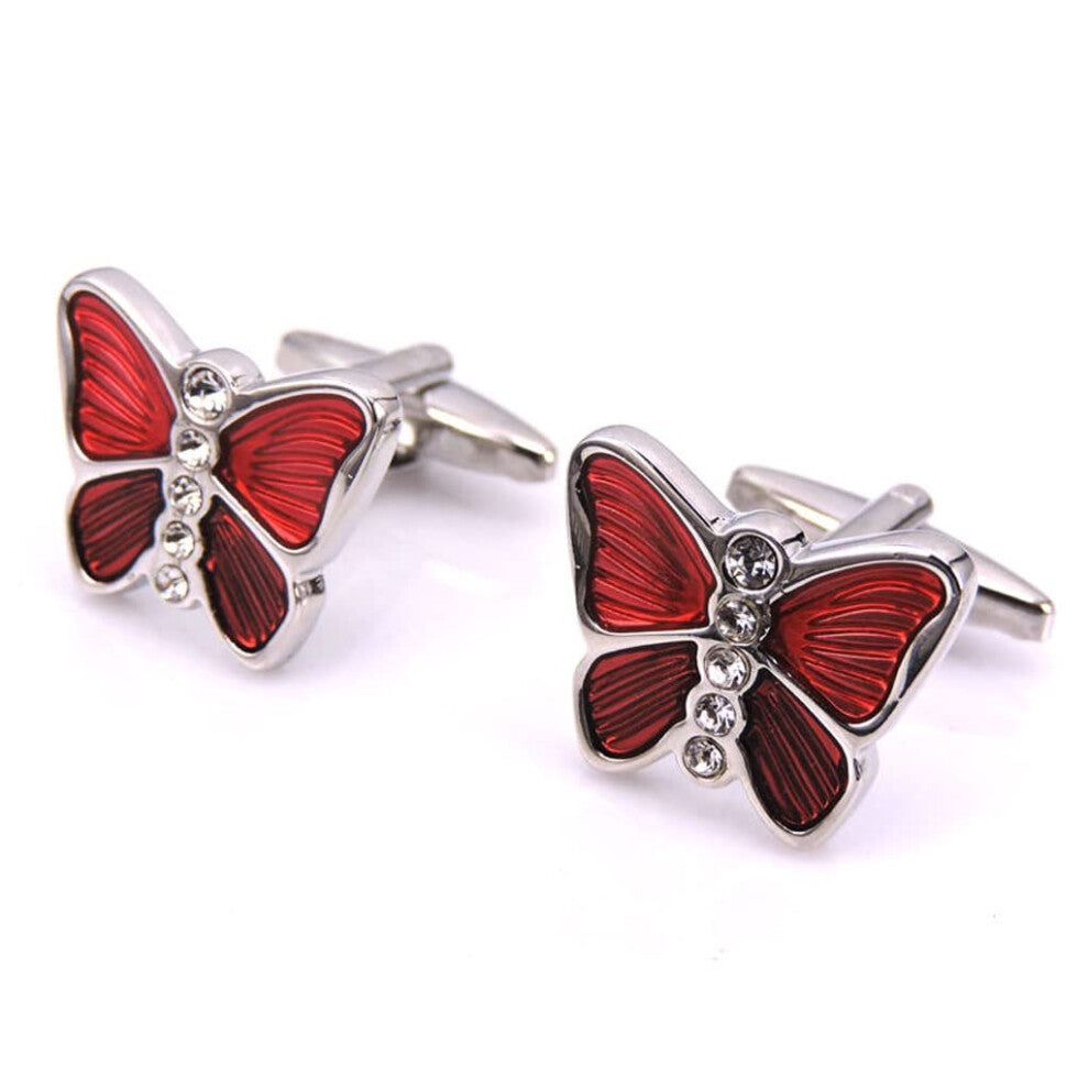 Metal Alloy Cufflinks with Color Inlay and Diamonds for Men's Shirts, 1.8cm x 1.4cm, Silver Dress Accessories