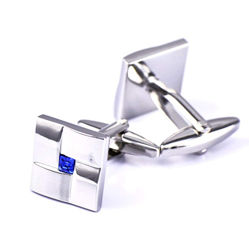 Cufflinks for Shirts, Men's Classic Blue Crystal Cufflinks for Suits, Weddings, Business Events, Gifts