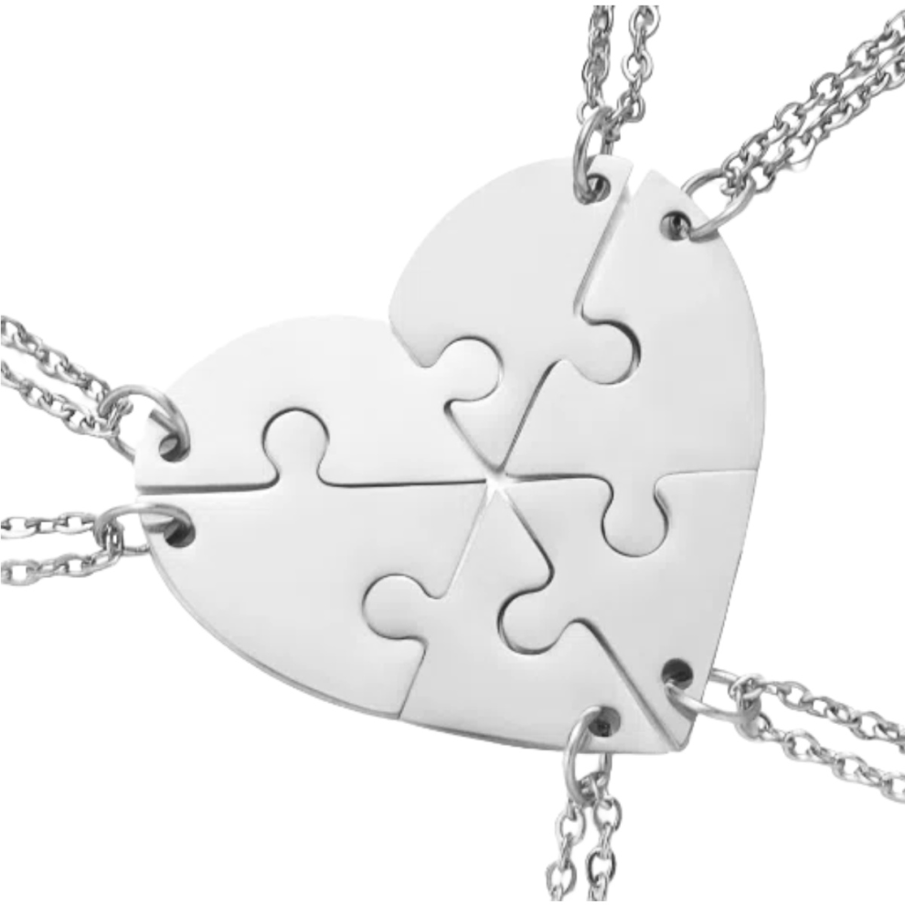 6 Pcs Personalized Bff Friendship Necklace Stainless Steel Name, Best Friend Pendant Separable Puzzle Heart Engraved First Name