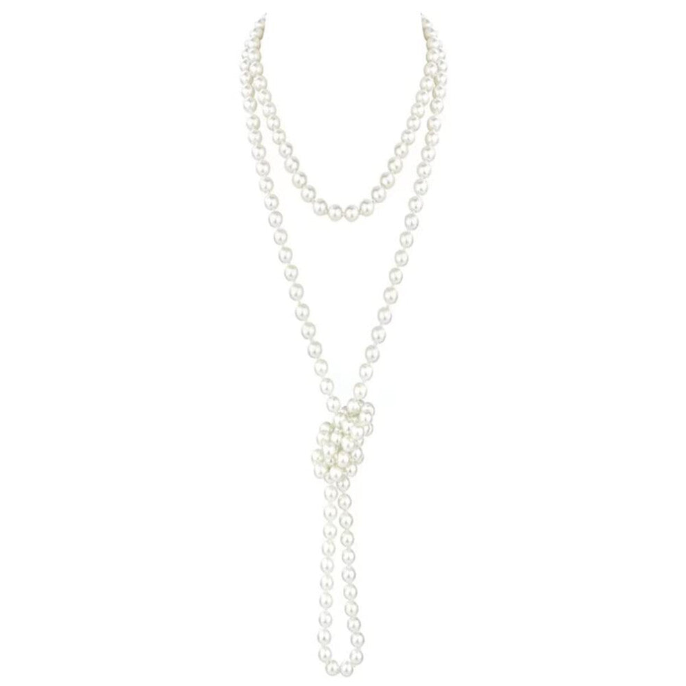 Imitation Pearls Long Chain Beads Flapper Necklace 150 cm for 1920s Gatsby Costume Accessories Women Evening Party Prom