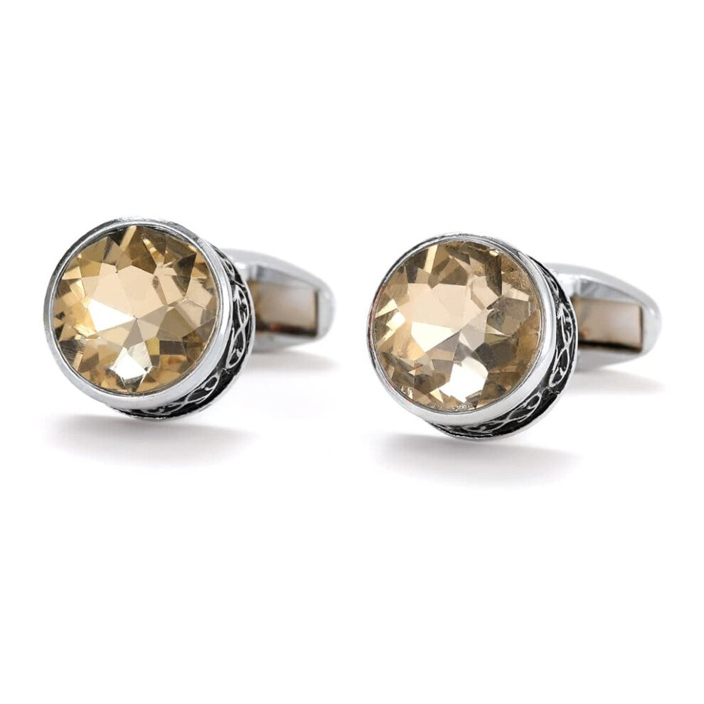 Cufflinks for Men, Brown Crystal, Round Shape, Formal Shirt Cufflinks Set for Suits, Wedding Gift