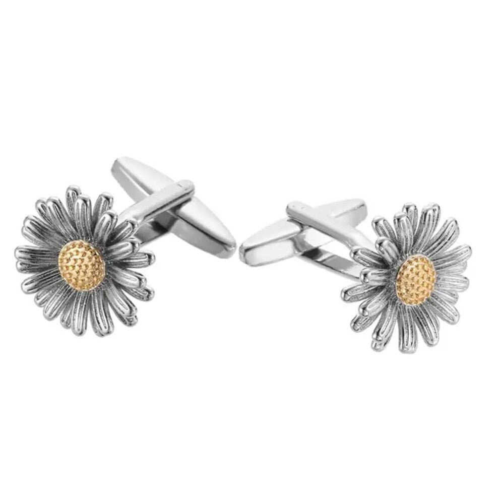 Sunflower Cufflinks for Shirts - Copper Metal Wedding French Cufflinks, Standard Size, Floral Design