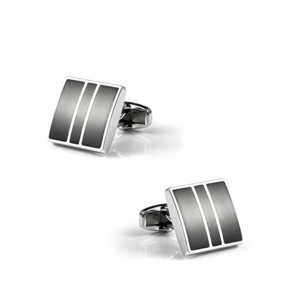Square Metal Cufflinks with Black Enamel for French Shirts, Stylish Accessories for European and American Men