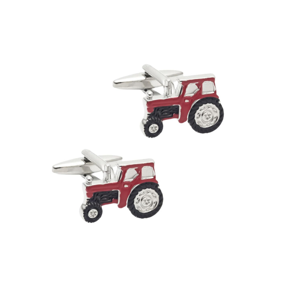 Red Tractor Enamel Metal Cufflinks for French Shirts, Brass Arm Pins, One Size, Goldstone Finish, Unique Gift