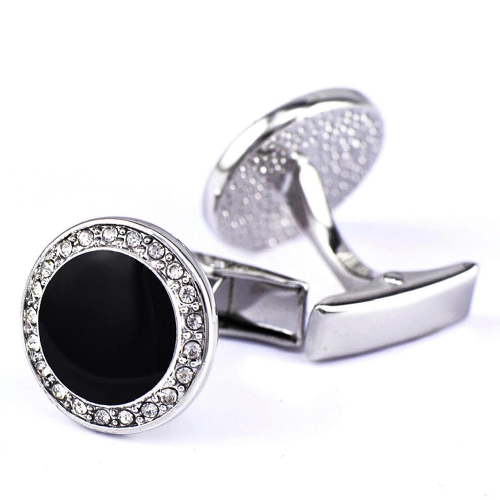 Round Diamond Crystal Cufflinks for Men, Enamel French Shirt Buttons, Elegant Accessory, Formal Wear, Gift Idea