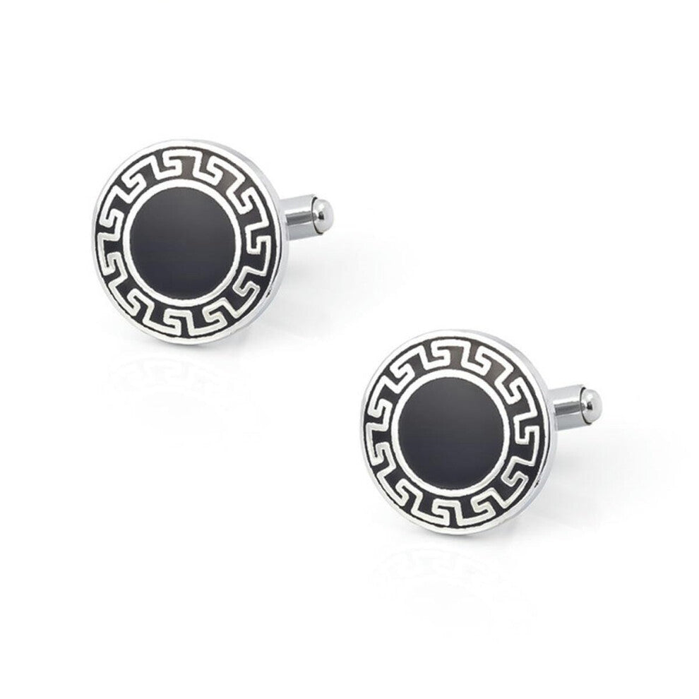 Black Retro Baked Paint Cufflinks for Men, Funny Round Design, French Shirt Accessories, Stylish Gift Idea