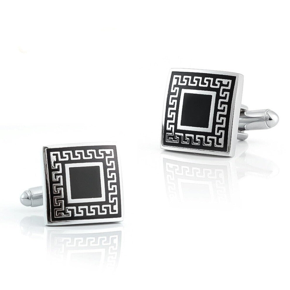 Boutique Square Retro Pattern All-Copper Men's Cufflinks for French Cuff Shirts, Classic Design, Elegant Style