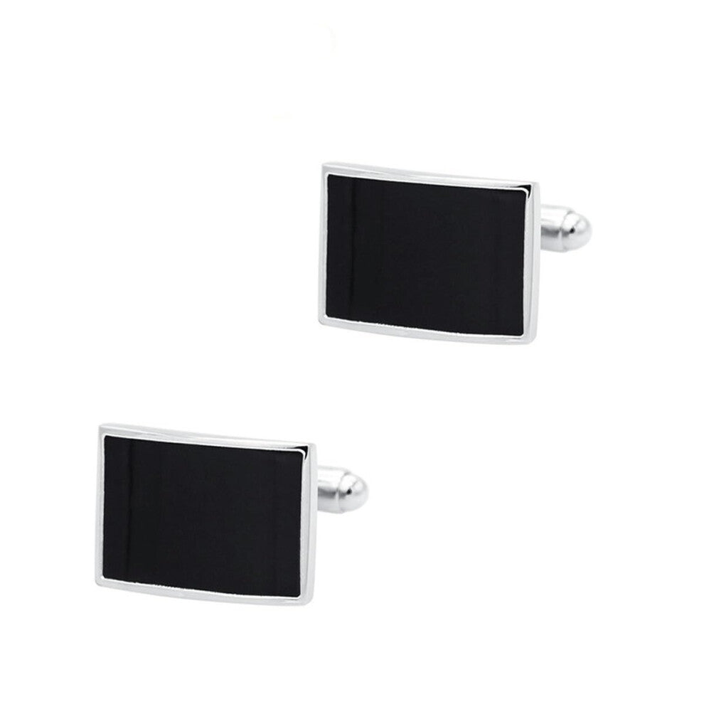 Classic Rectangular Black Enamel Cufflinks for French Shirt, Men's Metal Cufflinks, Formal Wear Accessories