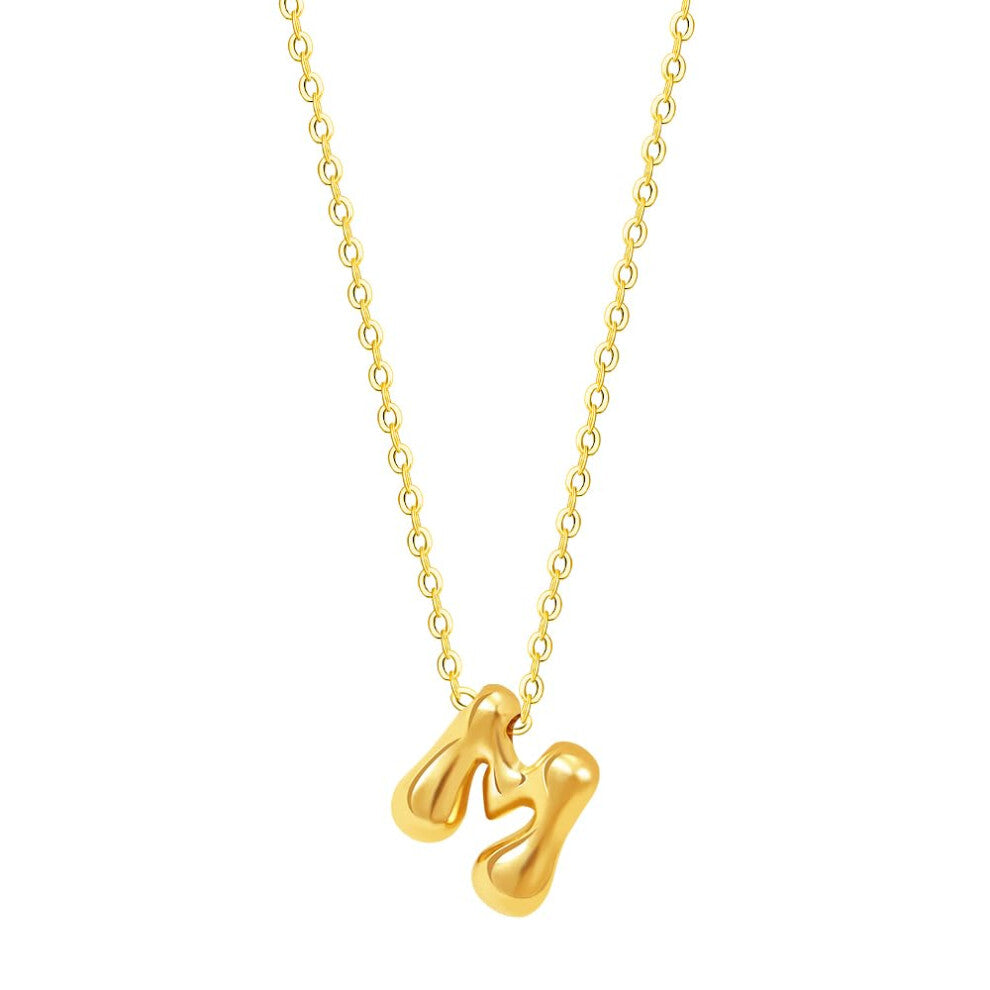 Letter Pendant Necklace A-Z 18K Gold for Women Adjustable Chain 48cm with Gift Box Bubble Letter Design