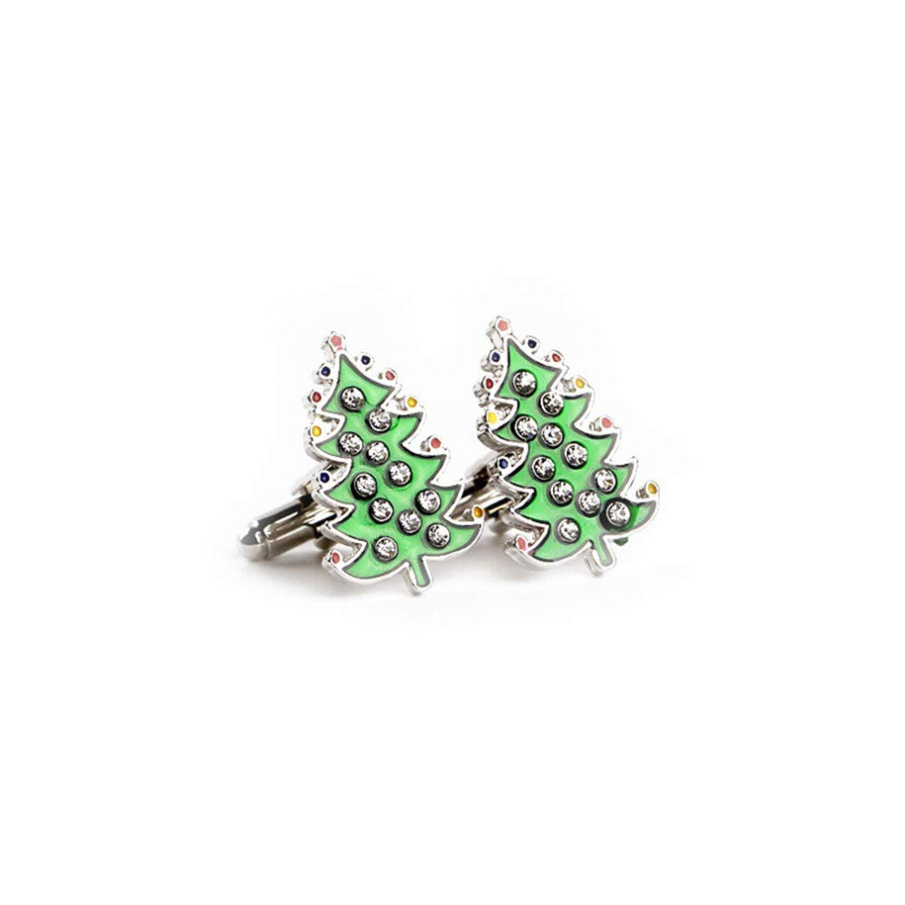 Stainless Steel Green Christmas Tree Cufflinks for Men, Holiday Accessories with Other Gemstones, Stylish Design