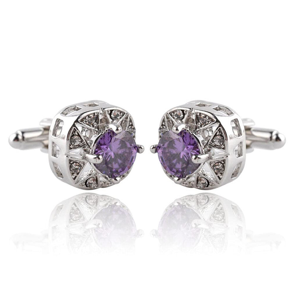 Cufflinks Men's Diamond Cufflinks for Dress Shirts, Silver Tone, Classic Style, Elegant Accessories