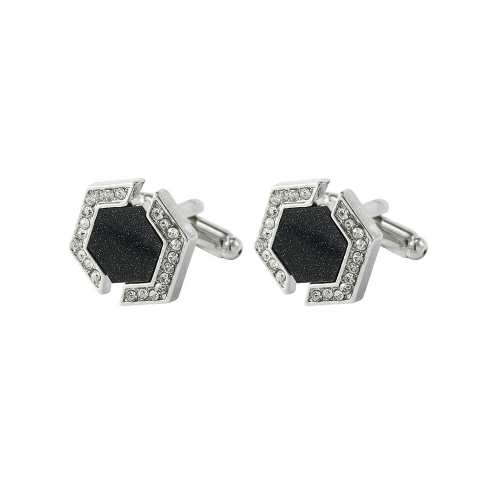 Cufflinks for Men, Geometric Silver Cufflinks with Zirconia, Business Style Accessories for Shirts, Elegant Design