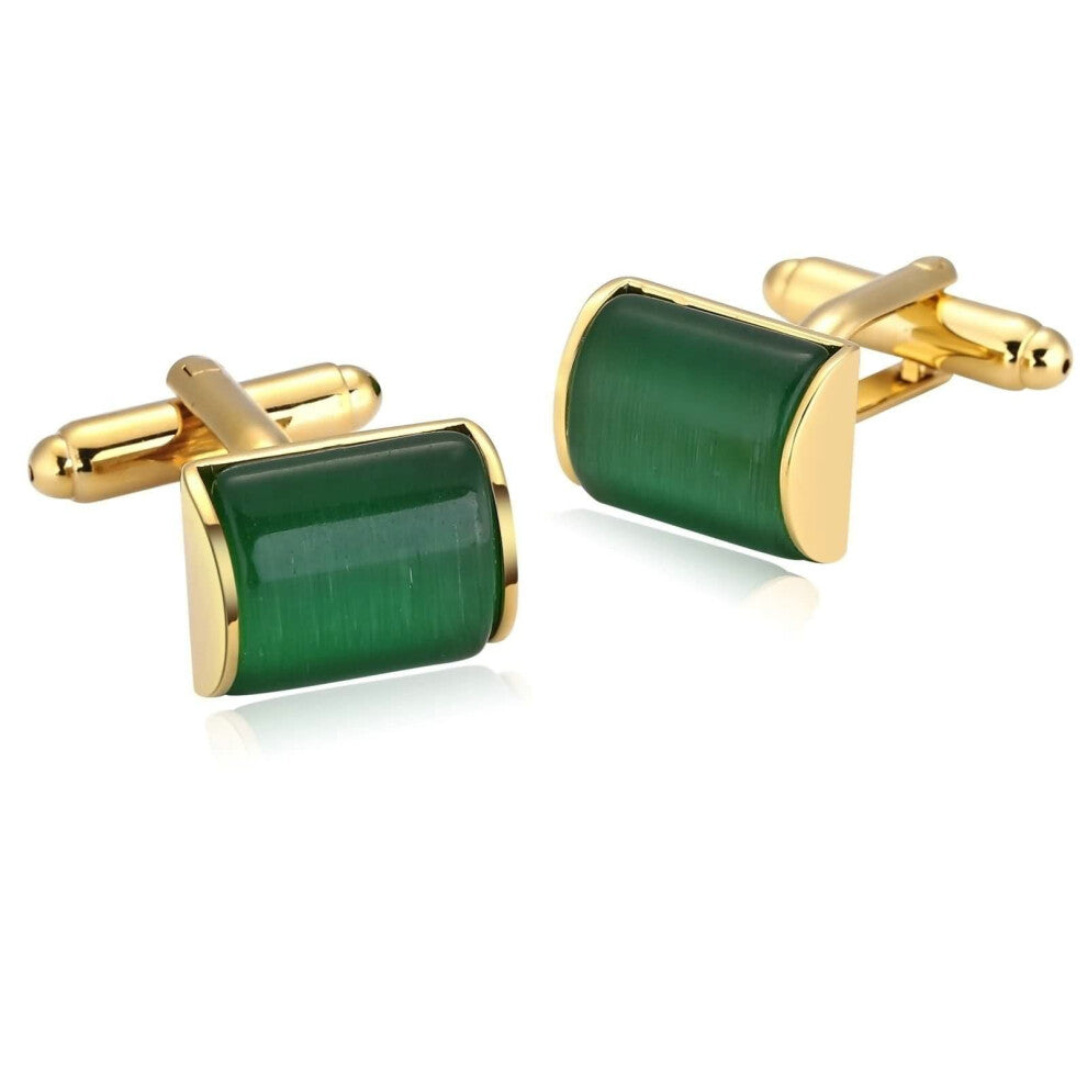 Cufflinks Men's Art Cufflinks Gold Green Stainless Steel Camber Rectangle Suit Accessories Jewelry Gift